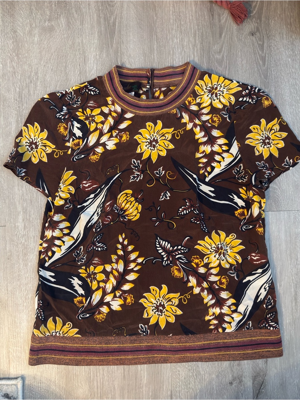 Prada Brown Knit Floral Top with Yellow Accents